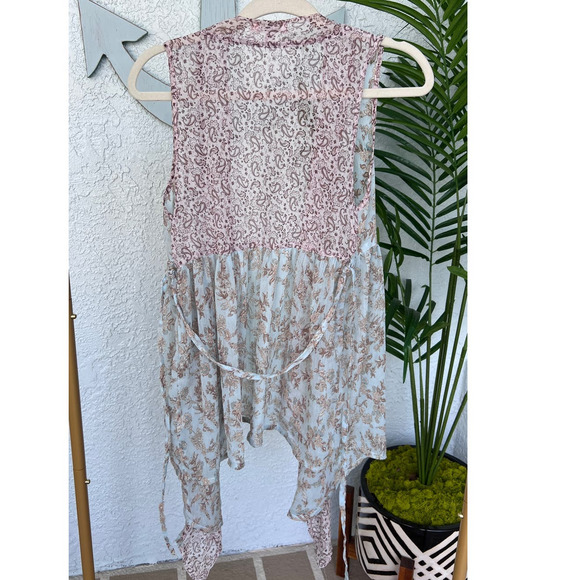 Band of Gypsies Floral Vest - Aqua & Brown Colors, Size Small - Picture 2 of 9